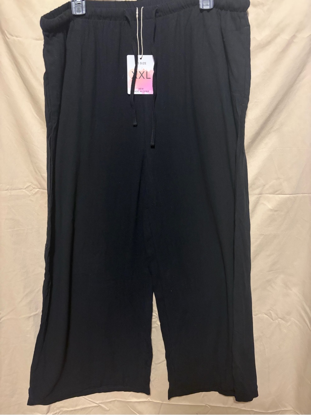 Source Unknown Black Wide-Leg Linen Drawstring Pants